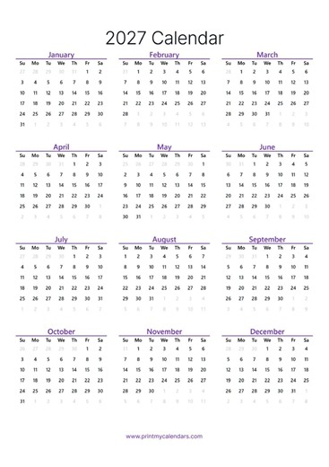 2027 Calendar Printable | Free PDF Download (US) | landscape & portrait #newyear #2027calendar