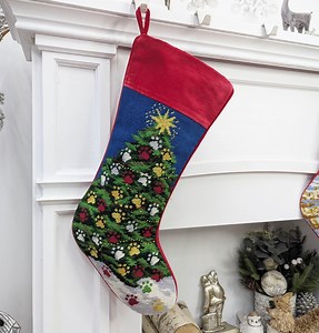 Needlepoint Christmas Stocking - Pet Paws Pawprints Christmas Tree - Old World Finished Heirloom for Dogs and Cats - Etsy