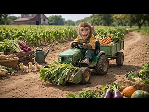 Monkey Koko Drives Green Tractor To Harvest Vegetables and Feed Ducklings | Koko Monkey Story