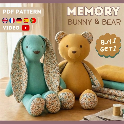 Memory Teddy Bear and Bunny PDF Pattern + Video Sewing Tutorial - Etsy