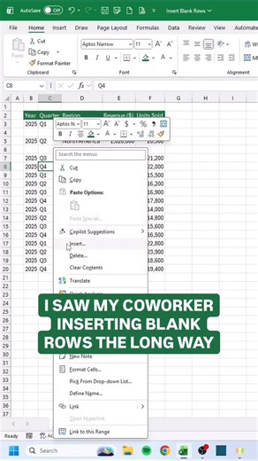 Kat: Chief Excel Officer on Instagram: "Did you know you can insert blanks this way?! 🤯 #excel #exceltips #corporate"