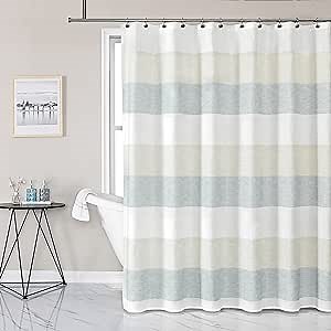 Central Park Gray Tan Stripe Fabric Shower Curtain Water Resistant Color Block Stripe Print Bathroom Spa Hotel Decorative Shower Curtain Liner with 12 Grommets(Grey Green/Tan, 70"x72")