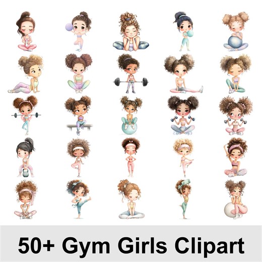 50  Gym Girls Clipart PNG Bundle | Afro Gym Girls, Fitness & Workout Clipart, Strong Women Graphics for T-shirt Design | Commercial Use - Etsy