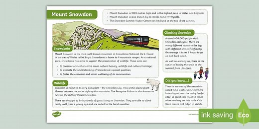 Mount Snowdon Fact File