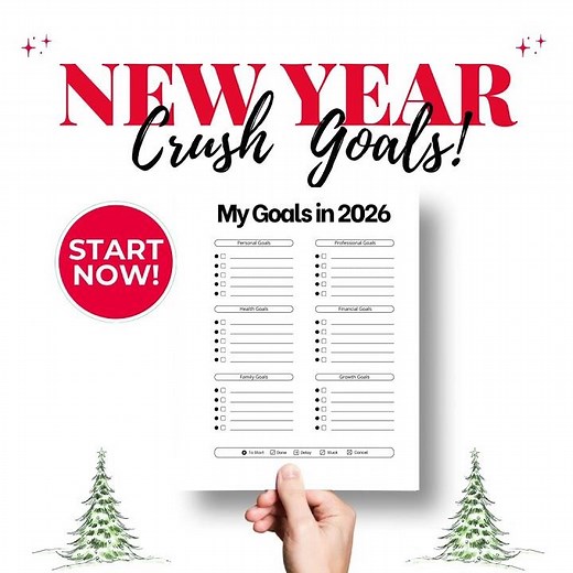 2026 Goals Planner – One Page Goal Tracker | Printable Yearly Planner PDF (Instant Download)
