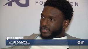 2.8K views · 198 reactions | Not even a dislocated ankle could stop Tampa Bay Buccaneers wide receiver Chris Godwin from making a difference in the community. Team Godwin Foundation held its annual gala to raise funds for vulnerable pets. I talked with Chris about his recovery, foundation goals, and when we might see him back on the field. READ MORE: https://tinyurl.com/mrx2jju9 #GoBucs | Kyle Burger | Facebook