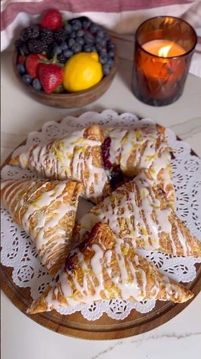 Flaky triple berry turnovers 🍓🫐🍋 #summer #baking #food #recipe