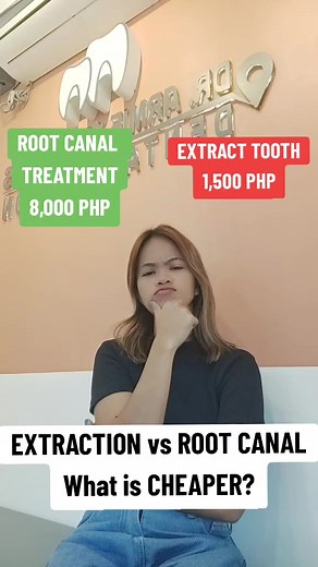 Which is Cheaper: Root Canal or Extraction? TOOTH EXTRACTION IS CHEAPER UPFRONT. But if you remove a tooth, you might need a bridge or implant later - and that can cost more. ROOT CANAL costs more now, but SAVE YOUR TOOTH and may save money in the long run. Bottom line: Extraction costs less now, but Root Canals can be the smarter investment for your smile and health. #DAADS #drarmieartillagasdentalstation #DentalCare #HealthySmiles #LasPiñasDentist #laspinasdentalclinic #ToothTips #DentalKnowle