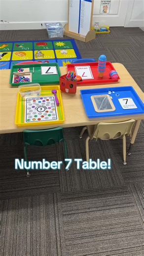 Preschool Vibes on Instagram: "This is my hands-on, multisensory number table 🔢 In January, I explicitly teach numbers 1–10 and do a large-group lesson for each number. After that, I set up this number table for extra exposure. All of my centers are free choice, including this one—students can come and go, and choose one tray or try them all. I teach two numbers a week, so about every two days I swap the trays to match the new number we just learned."
