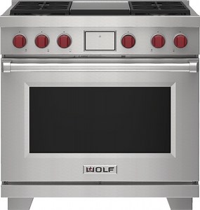 Wolf 36 In. Stainless Steel Dual Fuel Natural Gas Range With 4 Burners And Infrared Griddle - DF36450G/S/P