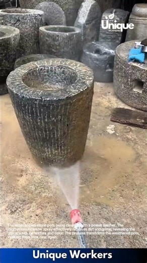 Power Washing Stone Pots: Satisfying Cleaning Transformation