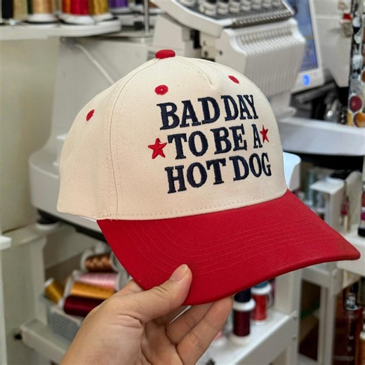 Embroidered Bad Day To Be A Hot Dog Hat, 4th of July, Funny Trendy and Stylish Summer Hat