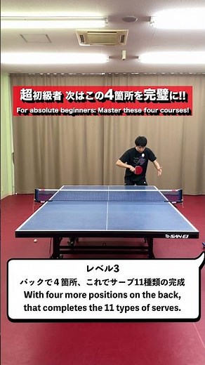 初級者向けサーブ レベル3 これでサーブ11種類の完成 Beginner-Level 3. This completes your set of 11 different serves.