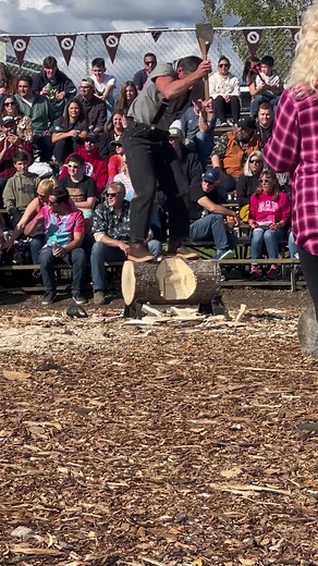 My suspenders almost sack tapped me. #sack #tap #alaska #state #fair #lumberjack #show #underhand #chop