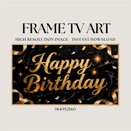 Frame TV Art | Happy Birthday Gold Script Typography | Elegant Celebration Display | Digital Download | TV59 - Etsy