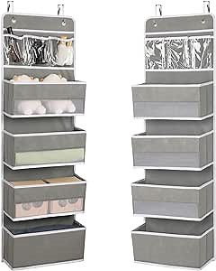 Over the Door Organizer with 4 Large Capacity Pocket, 60lb Load Heavy Duty Room Organizer Behind Door Hanging Organizers for Bathroom Closet Organizer