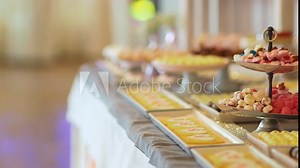 Candy Bar Wedding, candy buffet, delicious Candy bar at a wedding Stock Video
