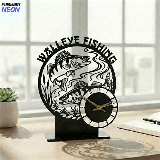 Custom Walleye Fishing Metal Desk Clock, Freshwater Fish Decor, Personalized Gift, Lake House Table Art, Walleye Ornament - Etsy
