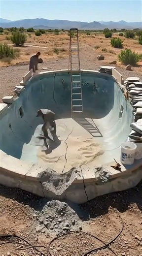 This Cracked Desert Pool Became a Luxury Infinity Pool 🤯 | #Timelapse #Restoration #shorts #viral
