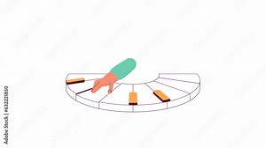 Playing piano keyboard 2D character hand animation. Pianist instrument flat cartoon 4K video, transparent alpha channel. Curved piano keys. Synthesizer animated person body part on white background Stock Video