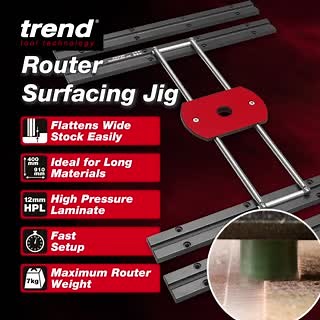 The Trend Router Surfacing Jig Adaptable compact jig for flattening, surfacing and trenching work on wide or irregular shaped material. The ideal accessory for any workshop and always a favourite in the craft and hobby environment for flattening and thicknessing wide materials easily and safely. #trendtools #woodworking #jig #routing | Trend Tool Technology