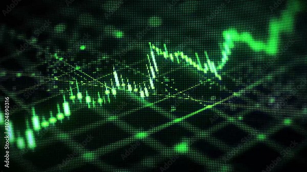 bullish market featuring glow green trading candles and up arrows, vibrant glowing green background, financial growth and market prosperity. 4K, Template, Empty, 3D illustration of a