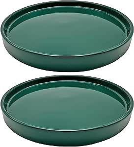 Yukfona Ceramic Plant Saucer Tray 2 Pcs 7 Inch Green, 7" OD x6.8 ID x0.9 Deep| Fits Flower pots Bottom≤ 6.8", Heavy Duty Glazed Round Planter Drip with Catch Basin for Indoor Outdoor Plants