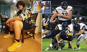 Boy, 14, who's 6'10 pleads for help to find shoes for his SIZE 23 feet