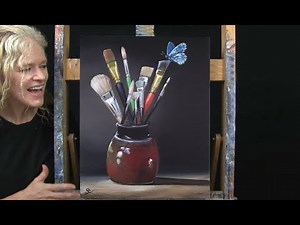 Learn How to Draw and Paint with Acrylics "PAINT BRUSHES AND BUTTERFLY" Beginner Tutorial-Time Lapse