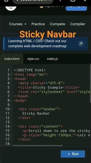 Create Sticky Navbar (HTML & CSS) #sticky navbar #learning #interview