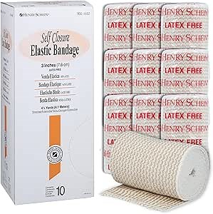 Self-Closure Elastic Bandage, 3" x 4.5 Yards, Tan, Non-Sterile, Box of 10 – Stretch Bandage with Self-Closure Fastener, Latex-Free, Comfortable Support
