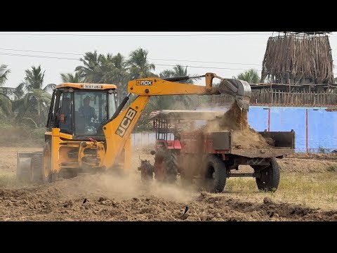 Day 2 | JCB 3DX Loading Soil in trolley | Mahindhara 575 and Mahindhara 415 tractors