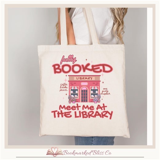Bookish Tote Bag, Fully Booked Library Tote, Meet Me at the Library Bag, Bookish Merch - Etsy
