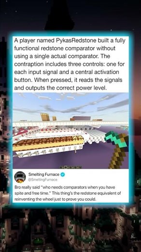 A player named PykasRedstone built a fully functional redstone comparator without using a single