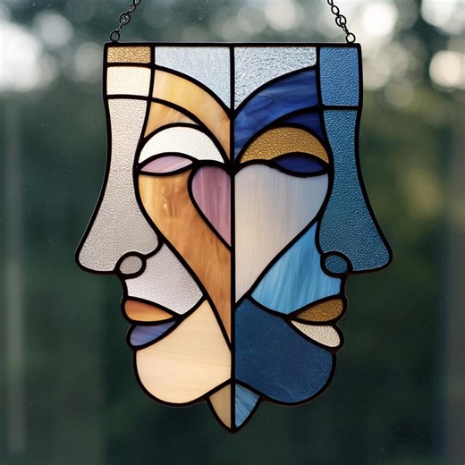 Stained Glass Abstract Face Pattern, Modern Couple Line Art, Suncatcher Design (PDF SVG Download) - Etsy