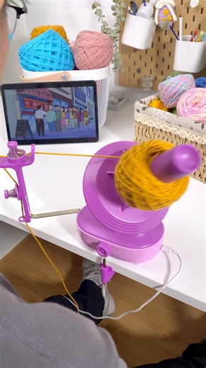 💜 Winding yarn while watching cartoons? Yes, please! 📺🧶 Our Purple Electric Yarn Winder makes organizing fun, fast, and totally relaxing ✨ No tangles, just cozy vibes and smooth spinning 🎬💫 #CraftAndChill #PurpleWinder #YarnJoy | Caydo
