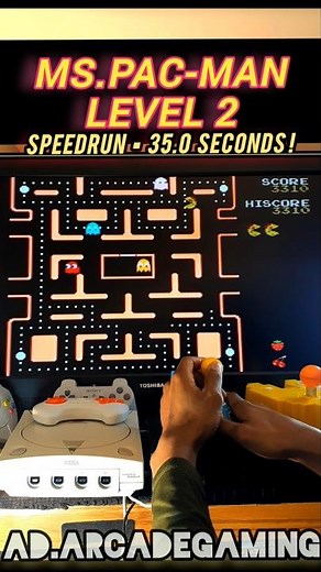 Ms.Pac-Man Level 2 Speedrun 35.0s - Namco Arcade Classics Joystick Controller