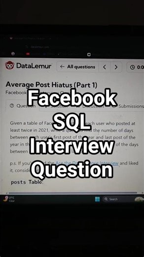 Facebook SQL Interview Question | DataLemur | PostgreSQL Solutions #datascience #sqlinterview #sql