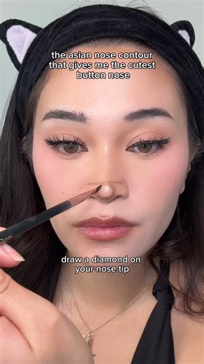 nautica on Instagram: "**NOTE: I left my contour darker for video purposes so you’d be able to see the actual shadows on camera** Save this for the next time you do your makeup💖 My Asian nose contour routineee🙂‍↕️🙏🏼 Literally took me YEARS to figure out the right nose contour😮‍💨 I think a lot of girls that get into makeup only learn one way to contour and it’s typically the styles that fit western/white features/faces, so it doesn’t really complime