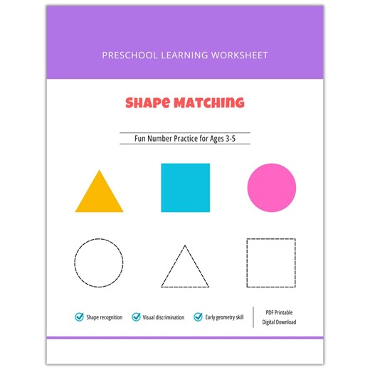 2D Shape Matching Printable | Preschool Shapes Activity Worksheet for Kids - Etsy