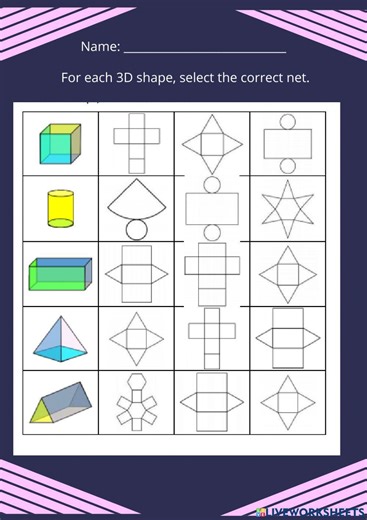 Nets and 3D shapes worksheet