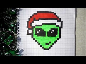 Alien Christmas Santa Hat Pixel Art How to Draw / Как нарисовать инопланетянина по клеточкам