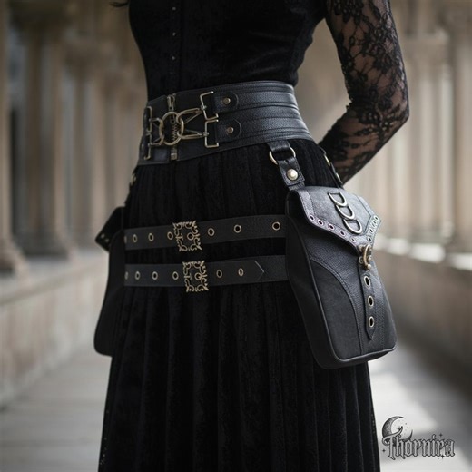 Black Gothic Leather Holster Belt – Steampunk Waist Bag With Dual Pouches for Cosplay - Etsy