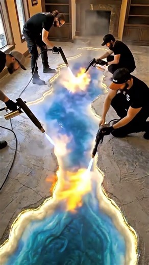 This Floor Has a Hidden Blue Lagoon 😳Epoxy Transformation 💙 (Satisfying Time-Lapse)