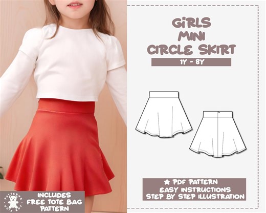 Girls Mini Circle Skirt Sewing Pattern (1Y-8Y) (PDF Pattern) - Etsy