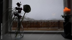 Drops of water on the window glass. Slow Motion HD Footage.