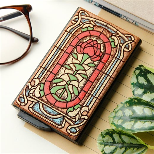 Mysteries - Wooden Card Holder With Laser Engraving and Hand Painting, Maximum Capacity of 9 Cards With Clip Ejection, RFID Protection - Etsy UK