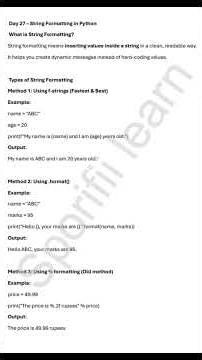 ✨Python Series Day 27:String Formatting▶️don't forget to subscribe for updates!▶️👇🏻 #sporifiilearn
