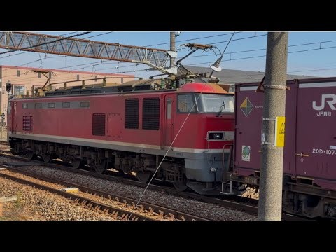 【4K高画質】JR貨物EF510形0番台1号機〔富山〕（トップナンバー・赤釜）＋コキ17両が静かに新津駅を発車するシーン（4091レ・富山A5・コンテナ輸送）2025.11.30