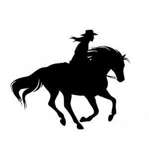 Cowgirl reiten running horse black vector silhouette